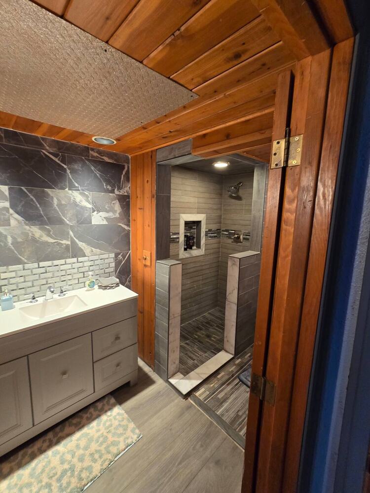 Walk-in tiled shower